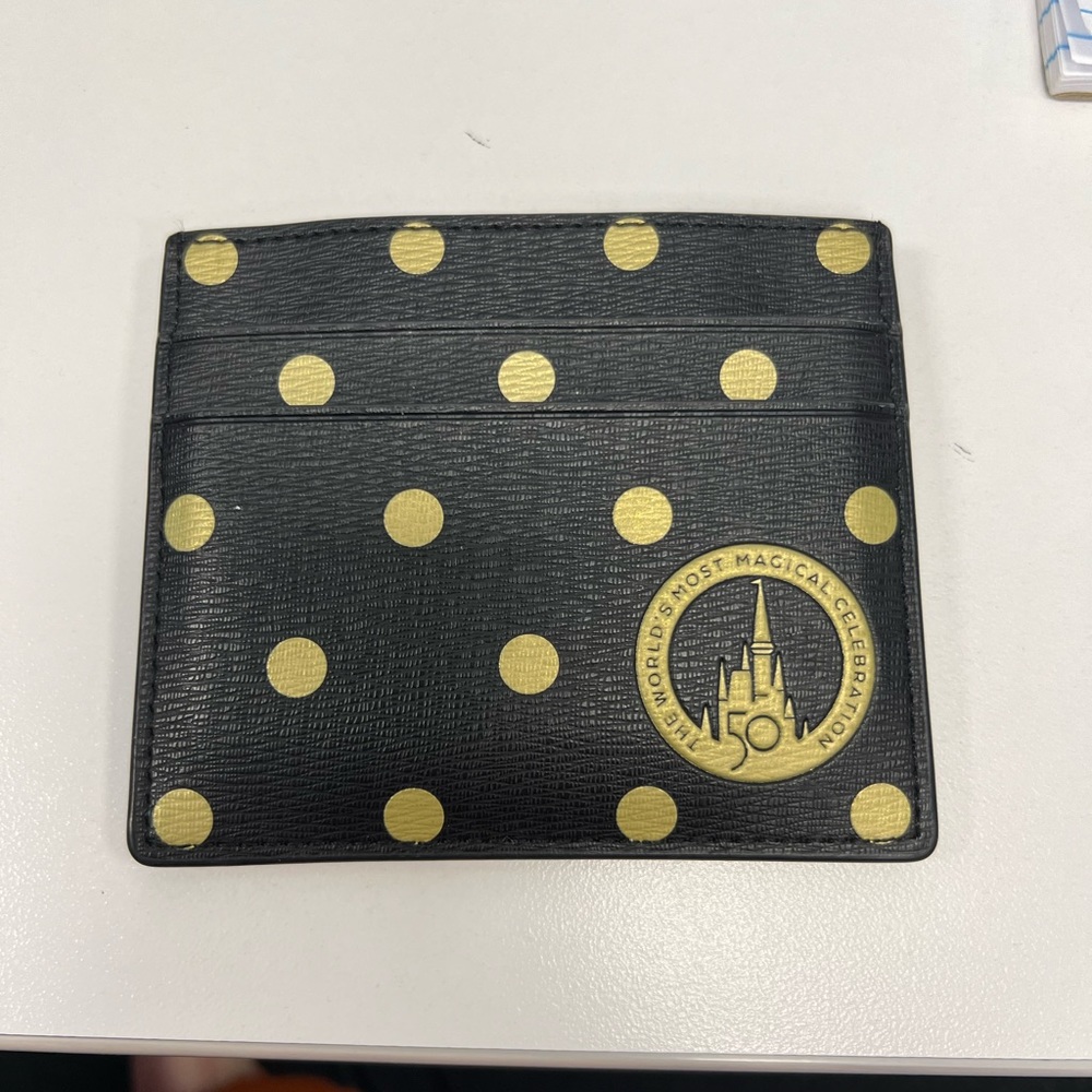 Kate Spade x Disney Parks Black and Gold Polka Dot Card Holder